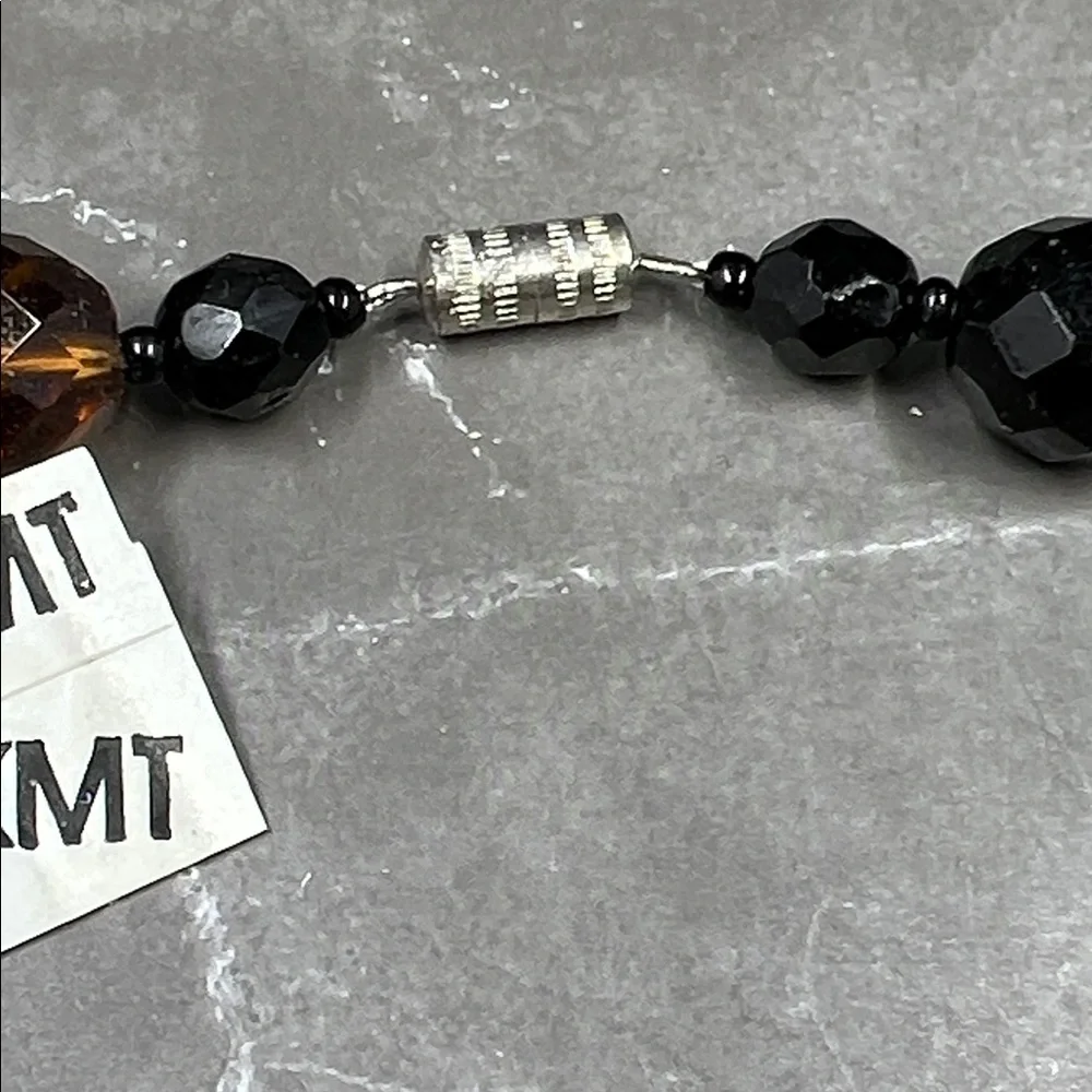 Vintage KMT Faceted Crystal Bead Jet Black Necklace - Picture 2 of 6